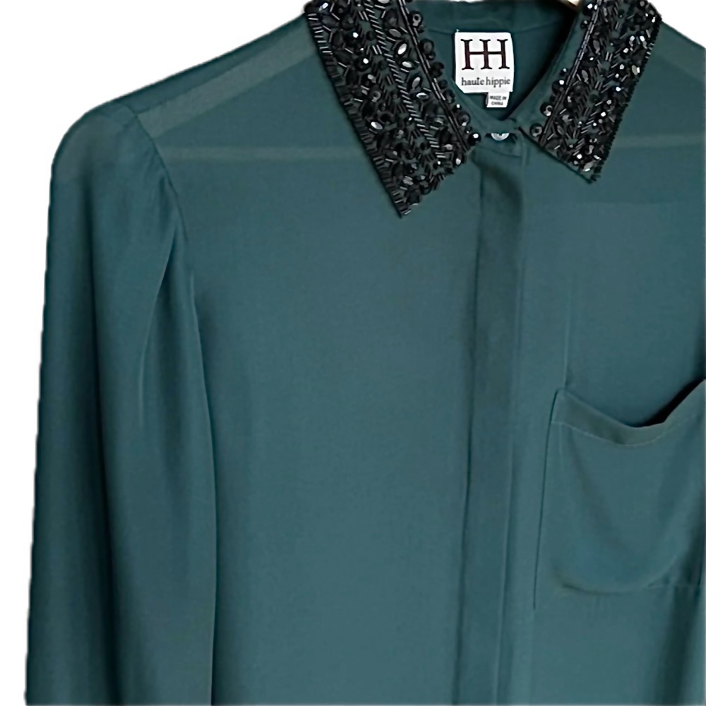 Haute Hippie 100% Silk Beaded Blouse